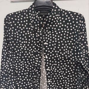 Black and white polka dot button down